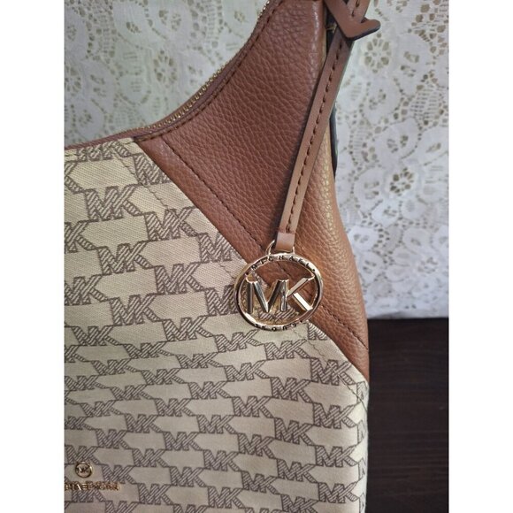 Michael Kors Aria Large Signature Logo Jacquard Shoulder Bag-Excellent Condition - Picture 2 of 12